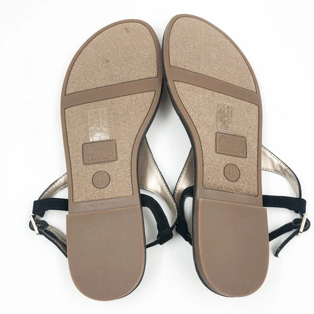 Circus by Sam Edelman Sandals Womens 9.5 Bianca Black Thong Flat T-Strap Buckle